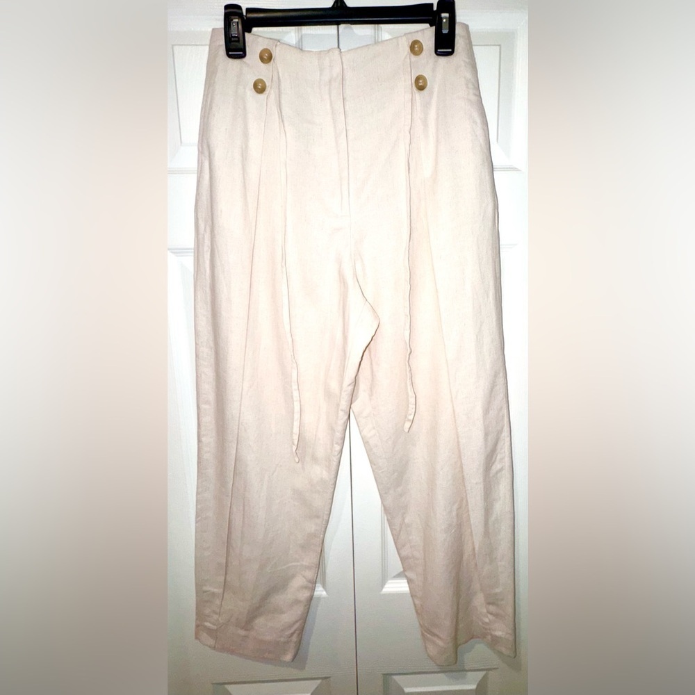 Zara Cotton Linen Blend Pleated Tie-Front Pants | Size Small | NWT
